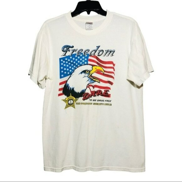 Gildan TShirt Men Sz M York Poquoson Sheriff Office Drug Freedom Eagle USA Flag - Picture 1 of 11